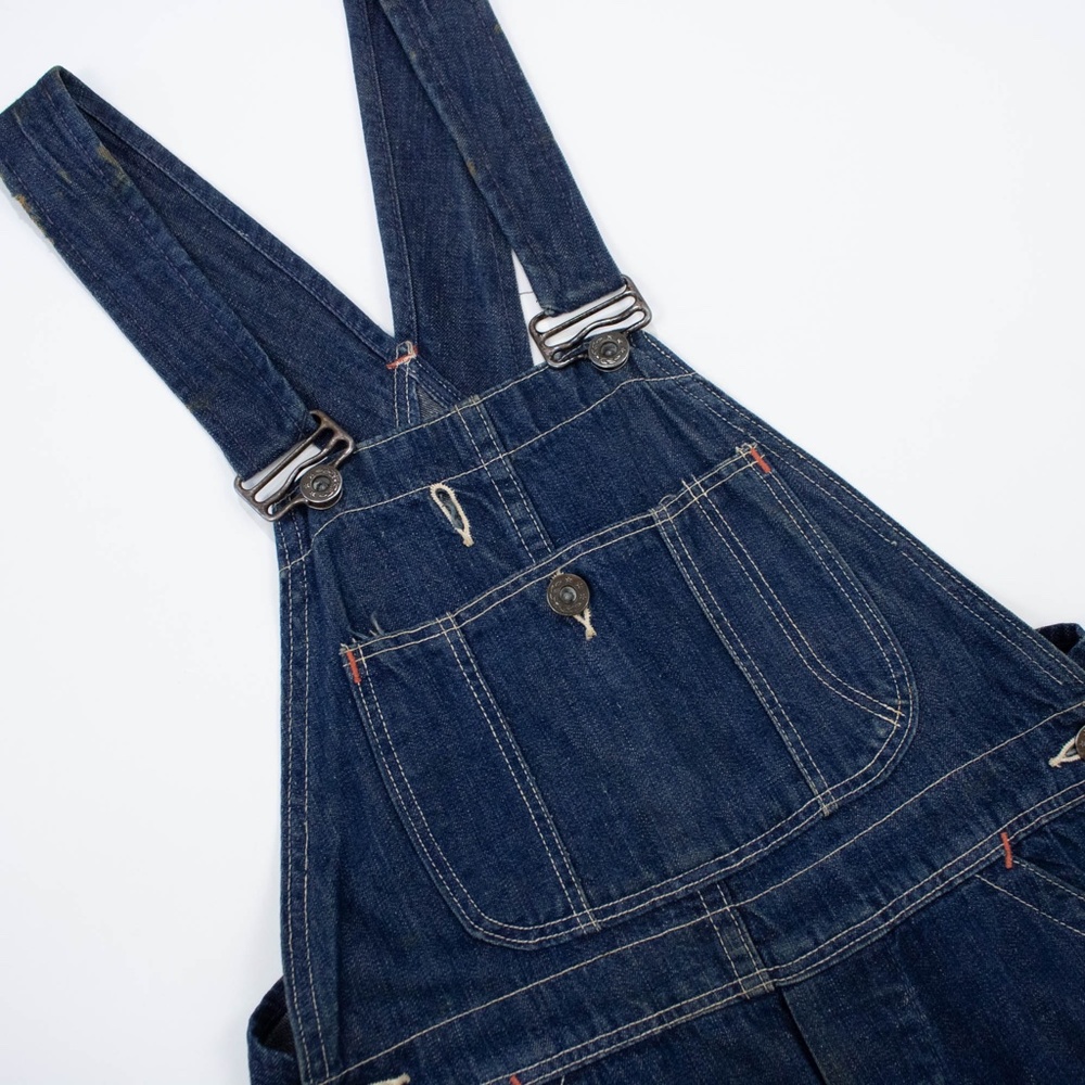 VINTAGE 1940’s indigo overalls with wreath buttons size small - Picture 3 of 8